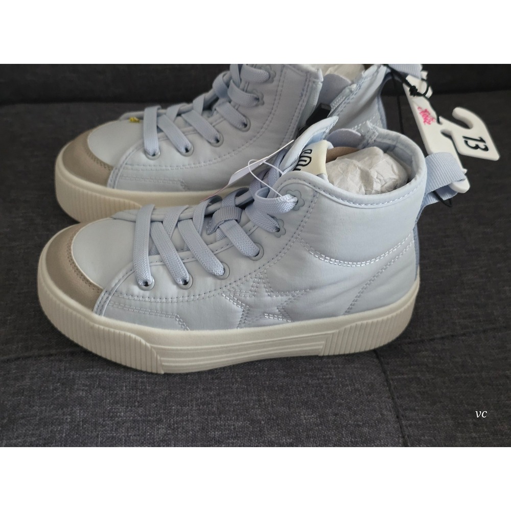 NWT Justice Girls Light Blue High Top Sneakers - Size 13 - Side Zip - Picture 2 of 7